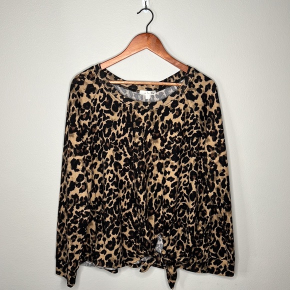 NWOT! Nine Britton Billie Tie Front Brushed Knit Top in Leopard Print - XL - Picture 1 of 8